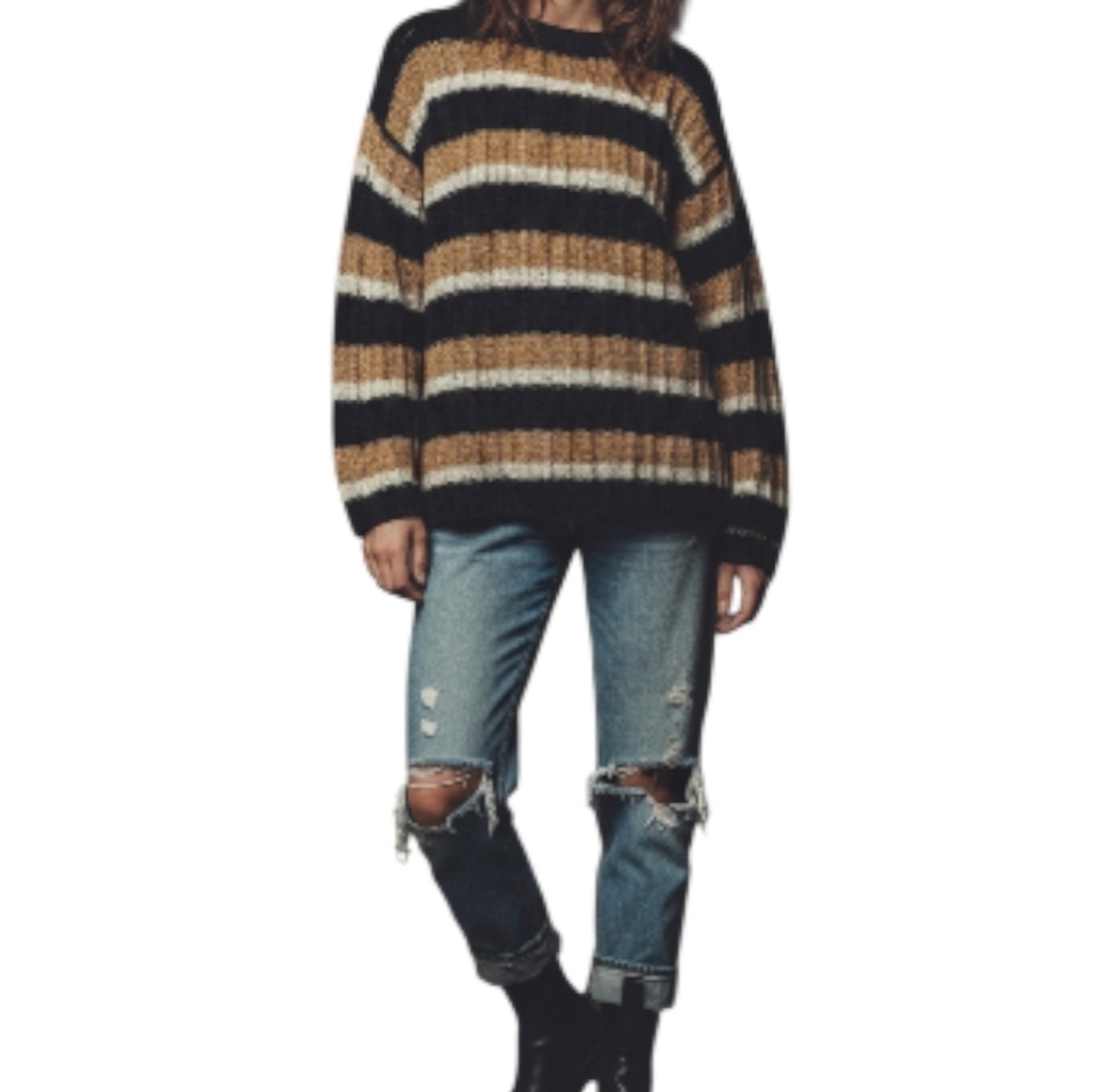 Josephine Chaus Studio Vintage 90s Grunge Knit Pullover Sweater Black Tan Cream